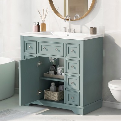 36"W Bathroom Vanity with Sink, One Cabinet and Six Drawers 4S - ModernLuxe