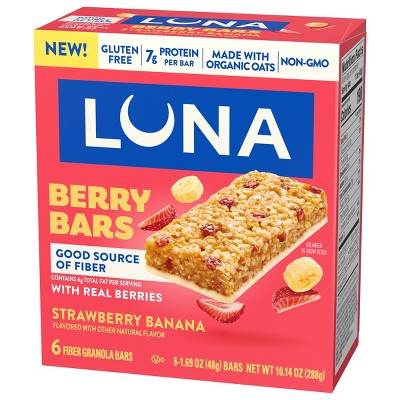 LUNA Bar Gluten Free Strawberry Banana Fiber Granola Protein Bars - 10.14oz/6ct