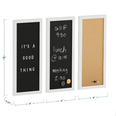 White Woodgrain Cork, Chalk, and Letter Board Set with Magnets