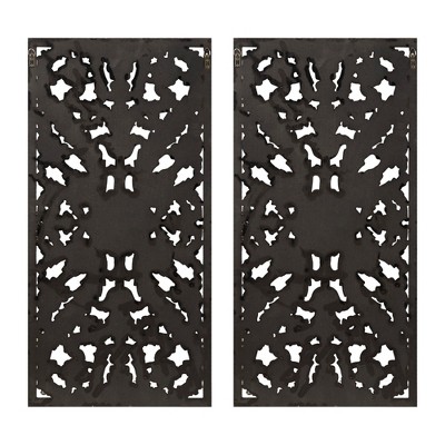 Bronze and Silver Botanical Carved Wood Wall Decor Set, 2-Piece