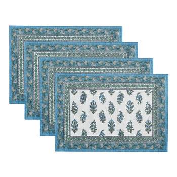 Tropez Block Print Stain & Water Resistant Indoor/Outdoor Placemats, Set of 4 - Multicolor - 13x19 - Elrene Home Fashions