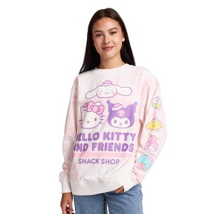 Hello Kitty & Friends Snack Shop Character Faces Women’s Pink Cloud Wash Crew Neck Long Sleeve Fleece Sweatshirt - 1 of 4