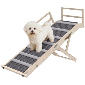 PawHut Dog Ramp for Couch, Folding Pet Ramp, 4 Adjustable Height from 15" to 19", Pet Step with Safety Side Rails for Small to Large Dogs - 1 of 4