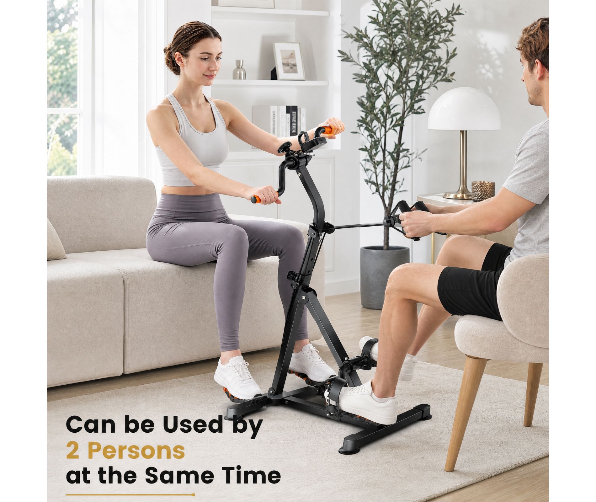 Seated Pedal Exerciser Bike with LCD Monitor Massage and Adjustable Resistance for Arm and Leg Training, Yellow, for Seniors