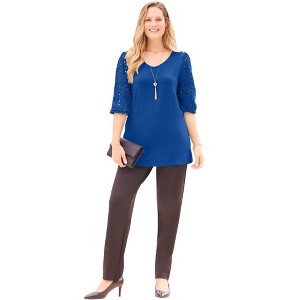 Catherines Women's Plus Size Liz&Me Eyelet Peasant Top - 1 of 4