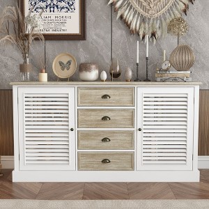 FUFU&GAGA 4 Drawer Double Door Louvered Decorative Finish Dresser for Bathroom White - 1 of 4