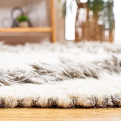 Ivory and Grey Hand-Knotted Wool Runner Rug