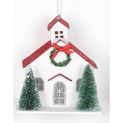 Glittered Church with Bottle Brush Trees Christmas Tree Ornament White - Wondershop™