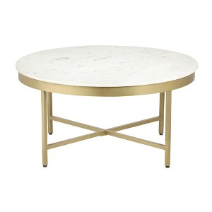 HomeRoots 36" White And Gold Genuine Marble And Steel Round Coffee Table - 1 of 4
