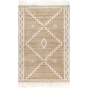 Nuloom Viola Hand Loomed Jute and Wool Textured Tassel Indoor Area Rug, Off-White, 5'x8' - 1 of 4
