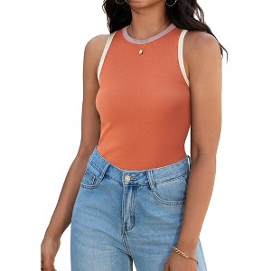 ATHLECHIC Women's Ribbed Summer Crew Neck Sleeveless Casual Fitted Tank Tops - 1 of 4