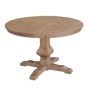 Gulches 46.25" Round Dining Table, Light Natural Solid Wood+MDF with Pedestal Base, Rustic Wire-Brushed Finish - 1 of 4
