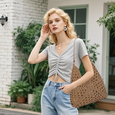 FATMOON Straw Beach Tote Bag for Women Raffia Crochet Purse Large Summer Hobo Woven Shoulder Handbag for Vacation