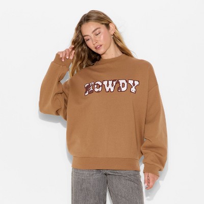 Women's Howdy Cow Graphic Sweatshirt - Brown - image 2