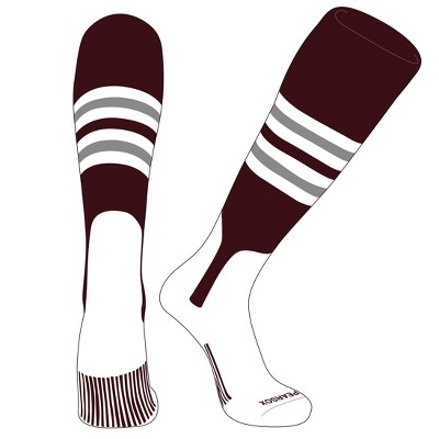 PEAR SOX OTC Baseball Softball Stirrup Socks (F, 7in) Maroon, White, Silver