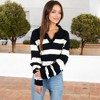 Anna-Kaci Women's Striped Long Sleeve Knit Sweater with V-Neck Collar- Small, Black - 3 of 4