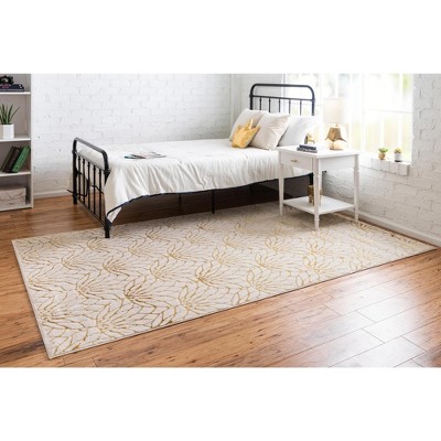 White and Gold Abstract Rectangular Area Rug