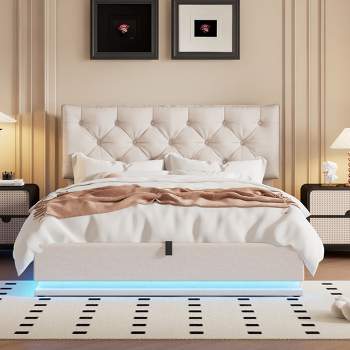 Queen/Full Size Upholstered Platform Bed with Hydraulic Storage System and LED Light-ModernLuxe