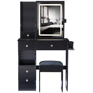 Airsurfer Modern Vanity Desk with Lighted Mirror, Stool & Storage Drawers, Makeup Table with Shelves and LED Mirror for Bedroom or Dressing Room - 1 of 4