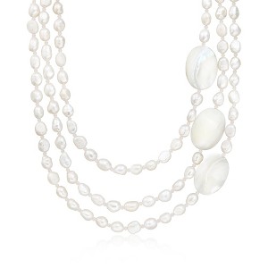 Ross-Simons 4-8mm Cultured Pearl 3-Strand Necklace With 22x30mm White Shell Beads and 1.40 ct. t.w. Rose Quartz Beads in Sterling Silver Size 17.75 - 1 of 3