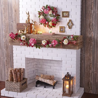 Ivory and Mauve Floral Grapevine Garland for Indoor Mantle
