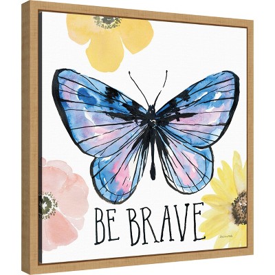 Beautiful Butterfly IV Blue and Mauve Canvas Print with Maple Frame