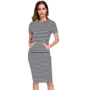 Women's Short Sleeve Hooded Sweatshirt Dress, Pullover Casual Hoodie Midi Dress - 1 of 4