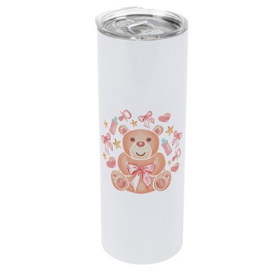Elanze Designs 20 Ounce Stainless Steel On the Go Travel Tumbler With Push Top Lid, Girl Teddy Bear