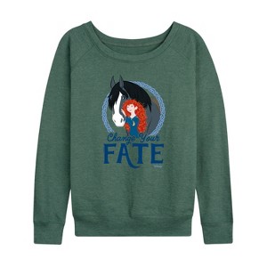 Women's - Disney - Merida & Angus Change Your Fate Lightweight French Terry Wide Neck Long Sleeve Shirt - 1 of 4