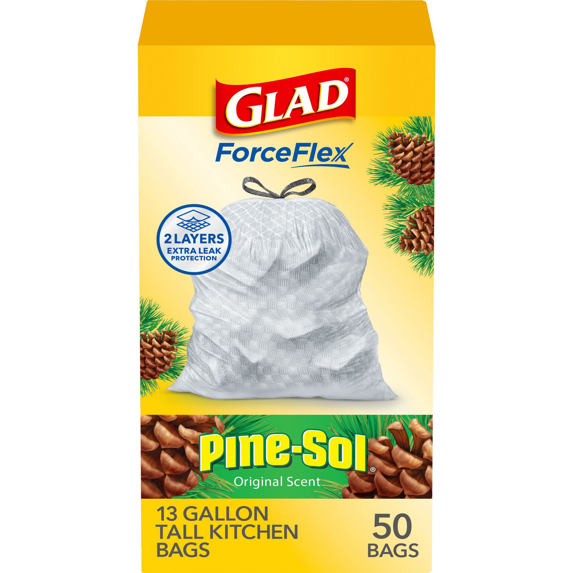 Glad ForceFlex Drawstring Trash Bags - Pinesol - 13gal/50ct