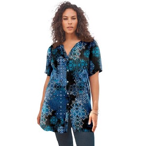 Roaman's Plus Size Angelina Tunic Top – Short Sleeve, Flowy Fit, Everyday Comfort - 1 of 4