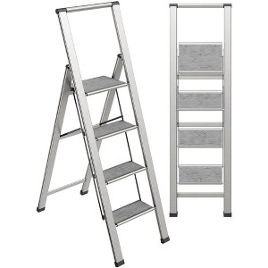 Step Ladder Modern  - Beautiful Gray Wood - Silver & Black Aluminum  - By SORFEY - 1 of 4