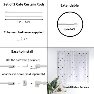 White Adjustable Aluminum Tension Rod Set for Lightweight Curtains