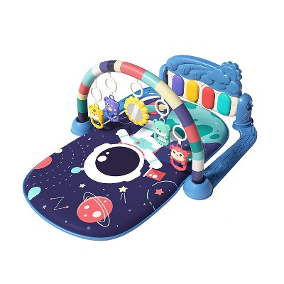 Babyluv 2 In 1 Baby Gym Play Mat Tummy Time Mat Musical Activity Center with 5 Rattle Toys 422 Melodies for 0-12 Months Old Blue