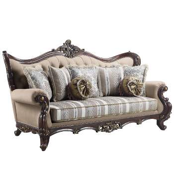 92" Ragnar Sofa Light Brown Linen and Cherry Finish - Acme Furniture