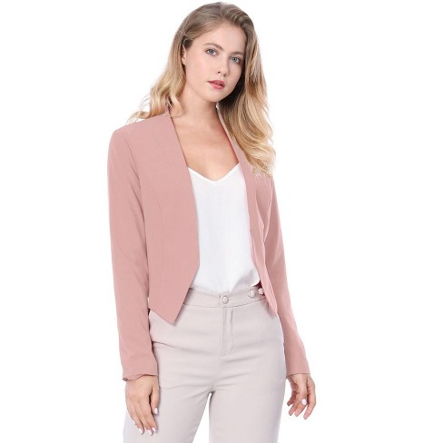 Allegra K Women's Work Office Suit Collarless Casual Cropped Blazer ...