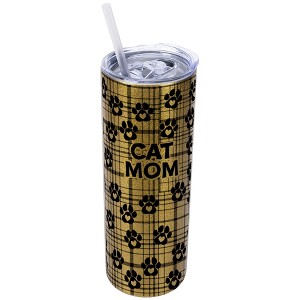 Elanze Designs Plaid Paw Prints Vegas Gold 20 Ounce Double Wall Stainless Steel Glitter Travel Tumbler With Sliding Lid And Straw, Cat Mom - 1 of 4
