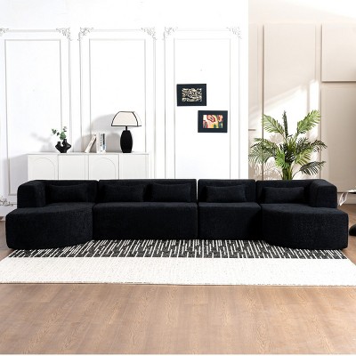 144" Upholstered Sofa Free-Combined Sofa, Modular Sectional Couch With 2 Chaise Lounge And 5 Back Pillows, L-Shaped Sectional Sofas-Cuddlewood