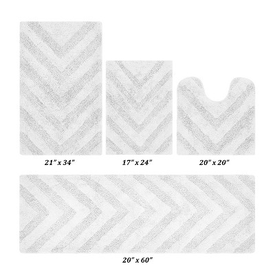 Hugo 4-Piece Bath Rug Set 100% Premium Cotton Tufted Chevron Pattern Bathmats for Bathroom, Super Soft Absorbent Machine Washable