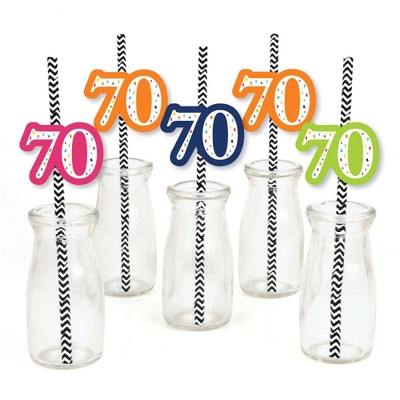 Big Dot of Happiness 70th Birthday - Cheerful Happy Birthday - Paper Straw Decor - Seventieth Birthday Party Striped Decorative Straws - Set of 24