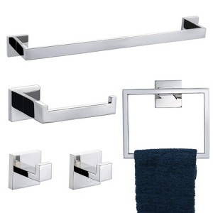 ChicFurnit Bathroom Towel Holder 5 Piece Wall Mounted Stainless Steel Set for Modern Bathrooms, Silver, 24.33"*6.14"*3.23" - 1 of 4