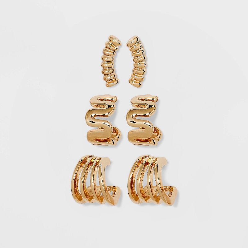 Mini Hoop Earring Set 3pc - A New Day&#8482; Gold, 1 of 5