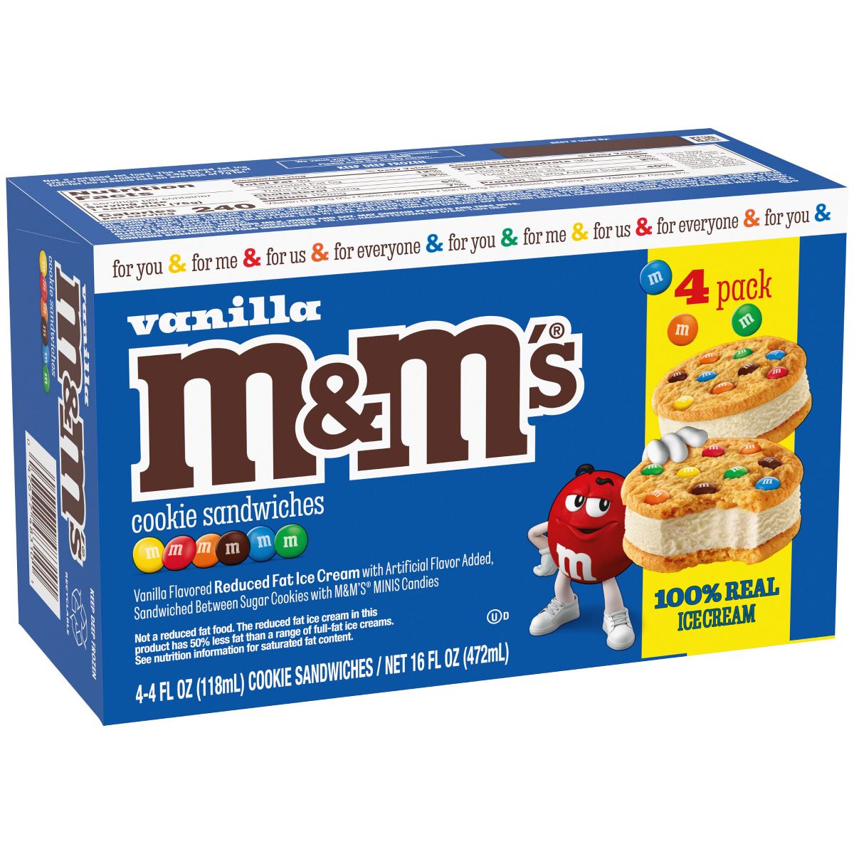 M&M Vanilla Reduced Fat Ice Cream Dessert Cookie Ice Cream Sandwiches - 4pk/16 fl oz - thumbnail 9