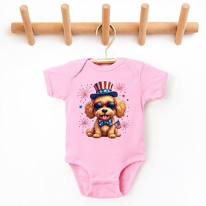 The Juniper Shop Patriotic Fluffy Dog Baby Short Sleeve Bodysuit - 1 of 4