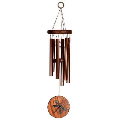 Teak and Copper Dragonfly Wind Chime for Outdoor Decor