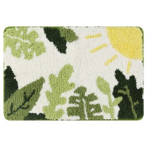 Unique Bargains Soft Non-Slip Thick Shaggy Water Absorbent Botanical Pattern Bath Floor Mat - 1 of 4