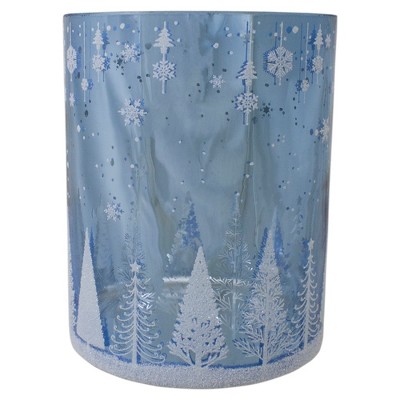 Northlight 6.25-Inch Shiny Blue and Silver Winter Forest and Snowflake Flameless Candle Holder