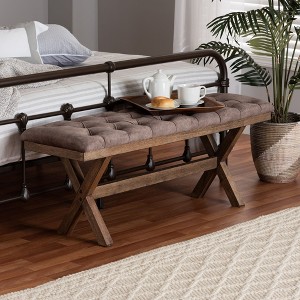Baxton Studio Cherene Modern Farmhouse Chocolate Velvet Fabric and Rustic Brown Finished Wood Bench - 1 of 4