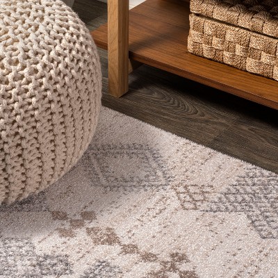 Modern Moroccan-Inspired Beige and Gray Geometric Synthetic Area Rug 3x5