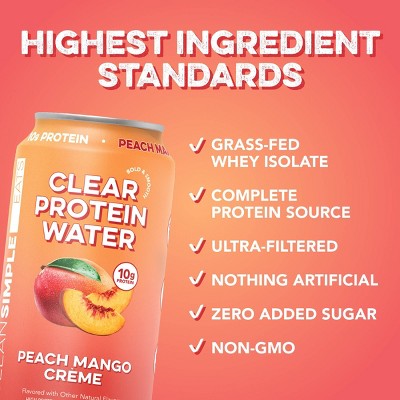 Clean Simple Eats Clear 10g Protein Water Peach Mango Creme - 8pk/12 fl oz Cans